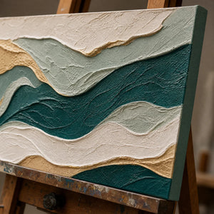 Close-up detail of Emerald Terraces showing hand-painted texture and part of the frame