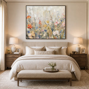 Wildflower Veil in a refined bedroom with black frame