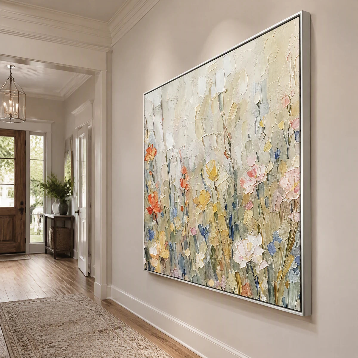 Wildflower Veil in a refined entry hall with silver frame