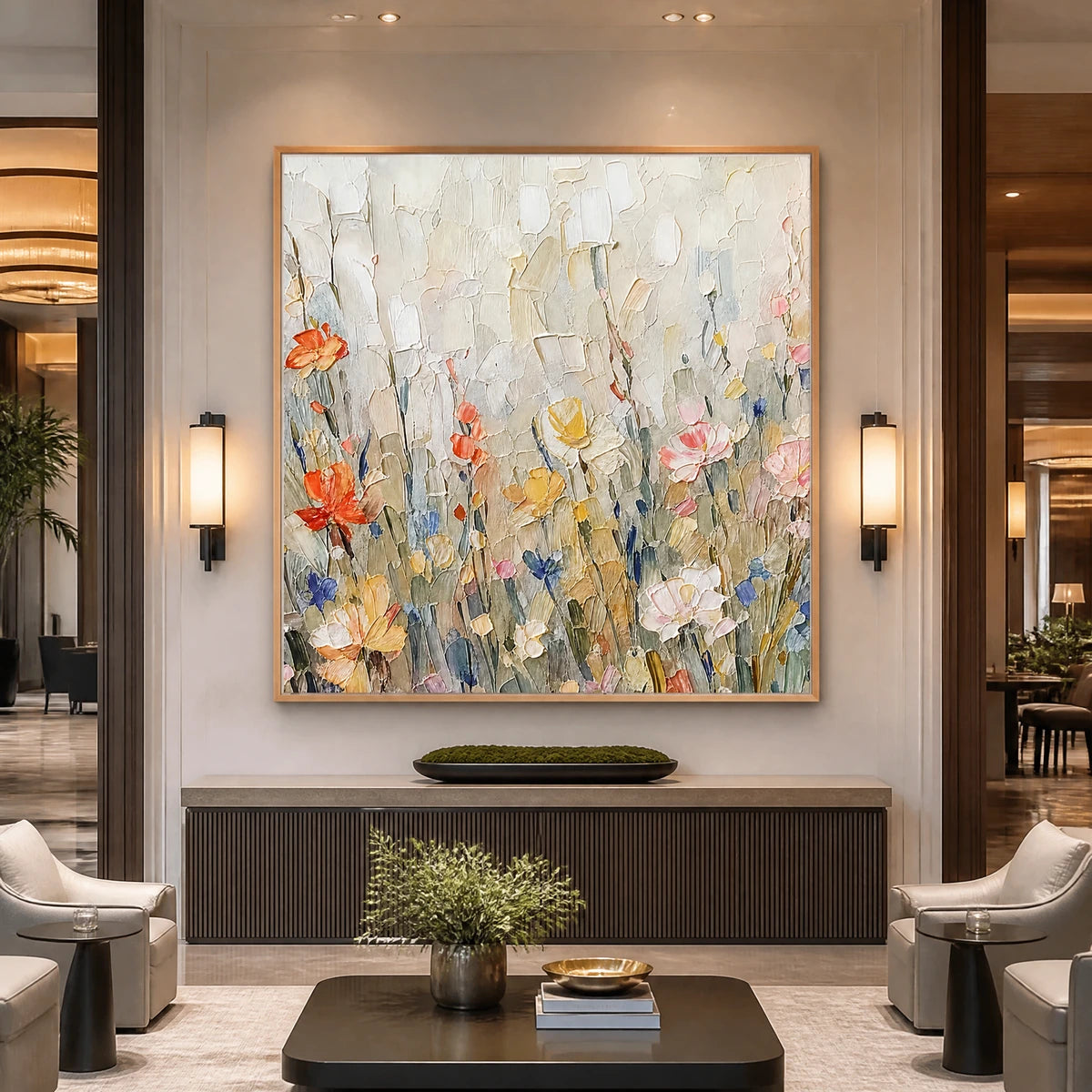 Wildflower Veil in a refined hotel interior with wood frame