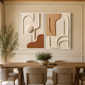 Modern Relief Pair in a refined dining room with white frame