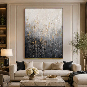 Golden Dust Descent in a refined living room with gold frame