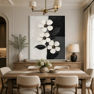 Noir Blossoms in a refined dining room with white frame