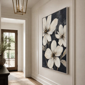 Night Magnolias in a refined entry hall with silver frame