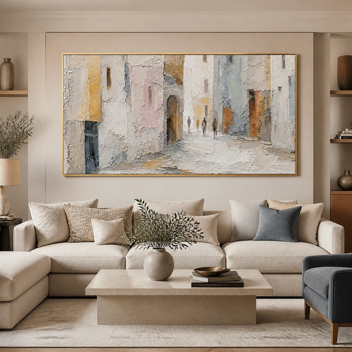 Quiet City Passage in a refined living room with gold frame