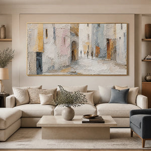 Quiet City Passage in a refined living room with gold frame