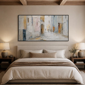 Quiet City Passage in a refined bedroom with black frame