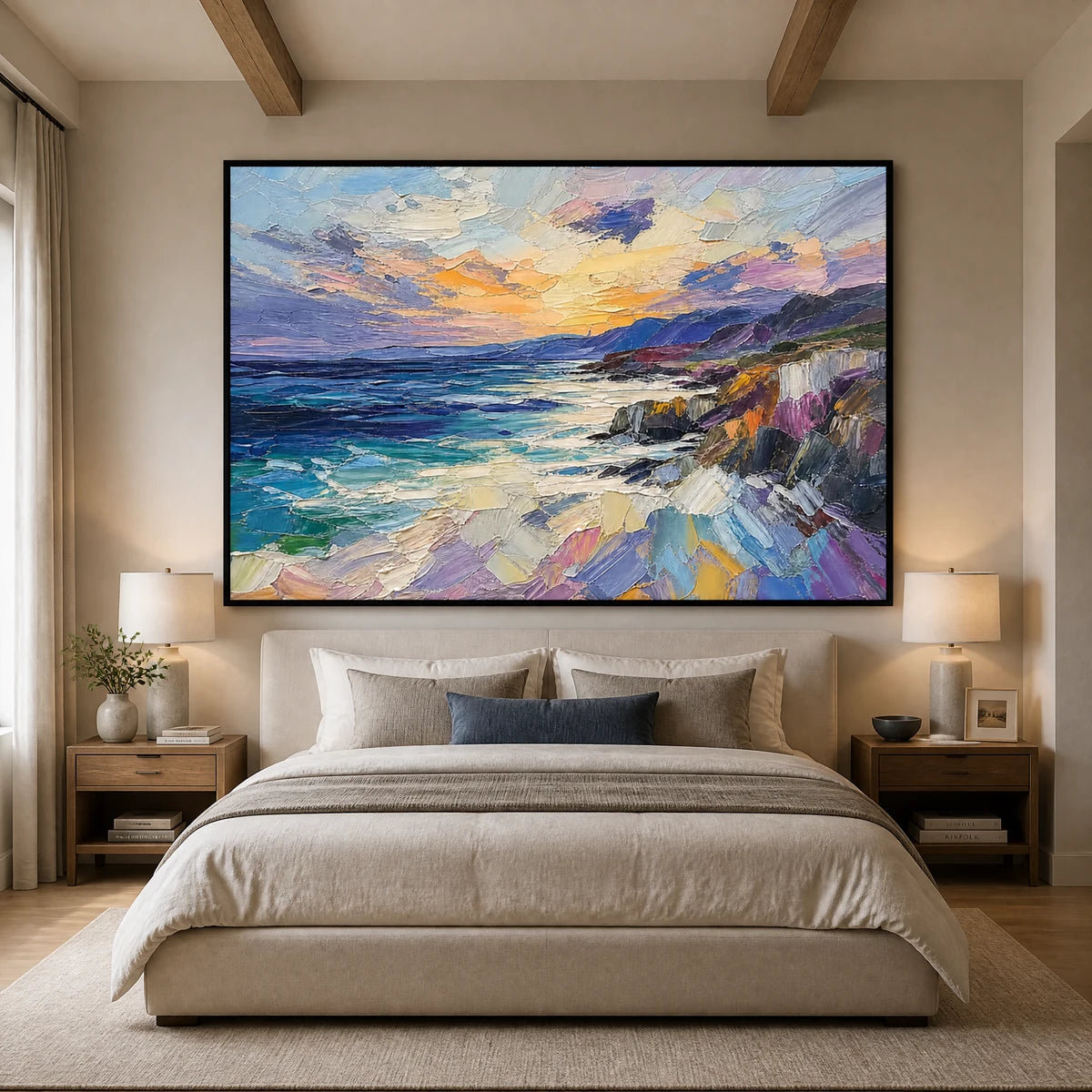 Violet Coastal Light in a refined bedroom with black frame