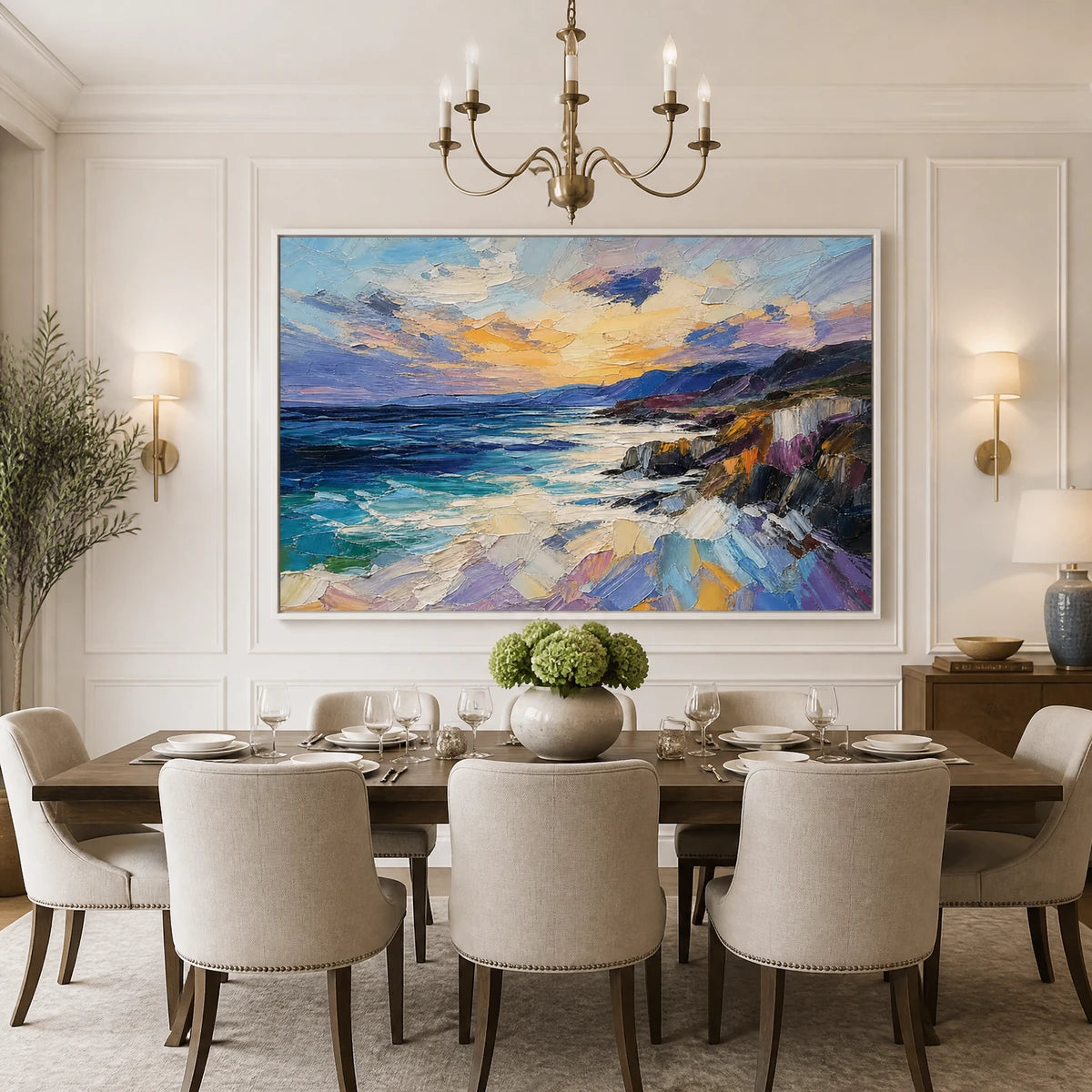 Violet Coastal Light in a refined dining room with white frame