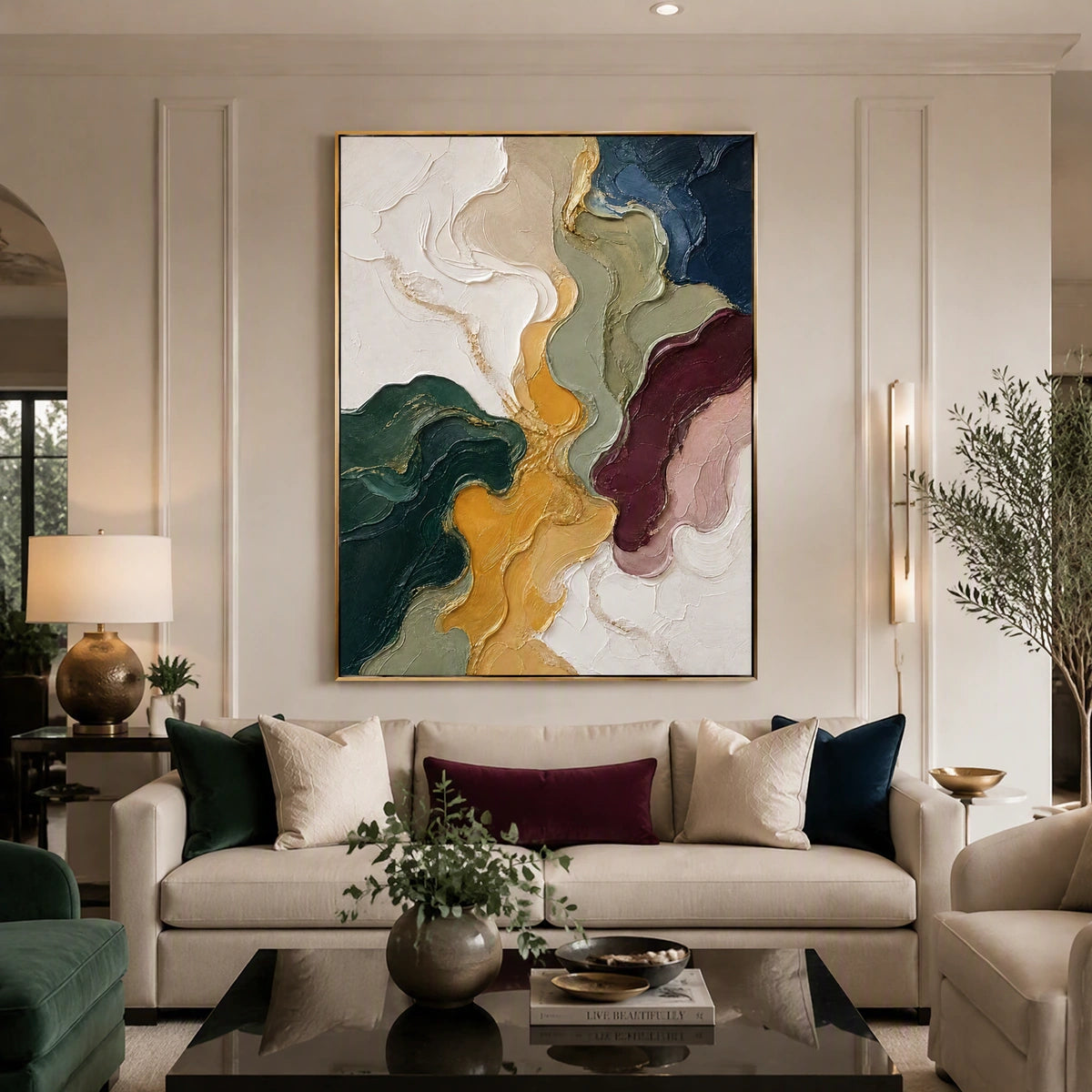 Mineral Veins in a refined living room with gold frame
