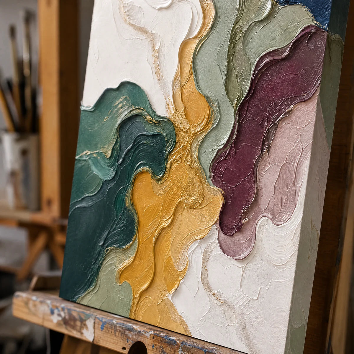 Close-up detail of Mineral Veins showing hand-painted texture and part of the frame