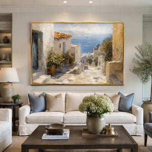 Aegean Alley in a refined living room with gold frame