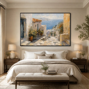 Aegean Alley in a refined bedroom with black frame