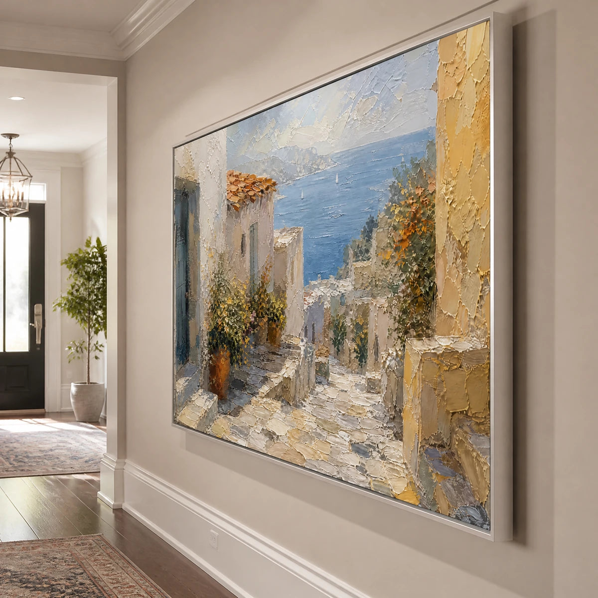 Aegean Alley in a refined entry hall with silver frame
