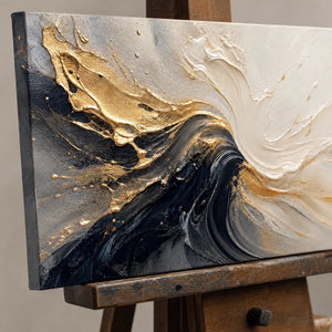 Close-up detail of Monochrome Surge showing hand-painted texture and part of the frame