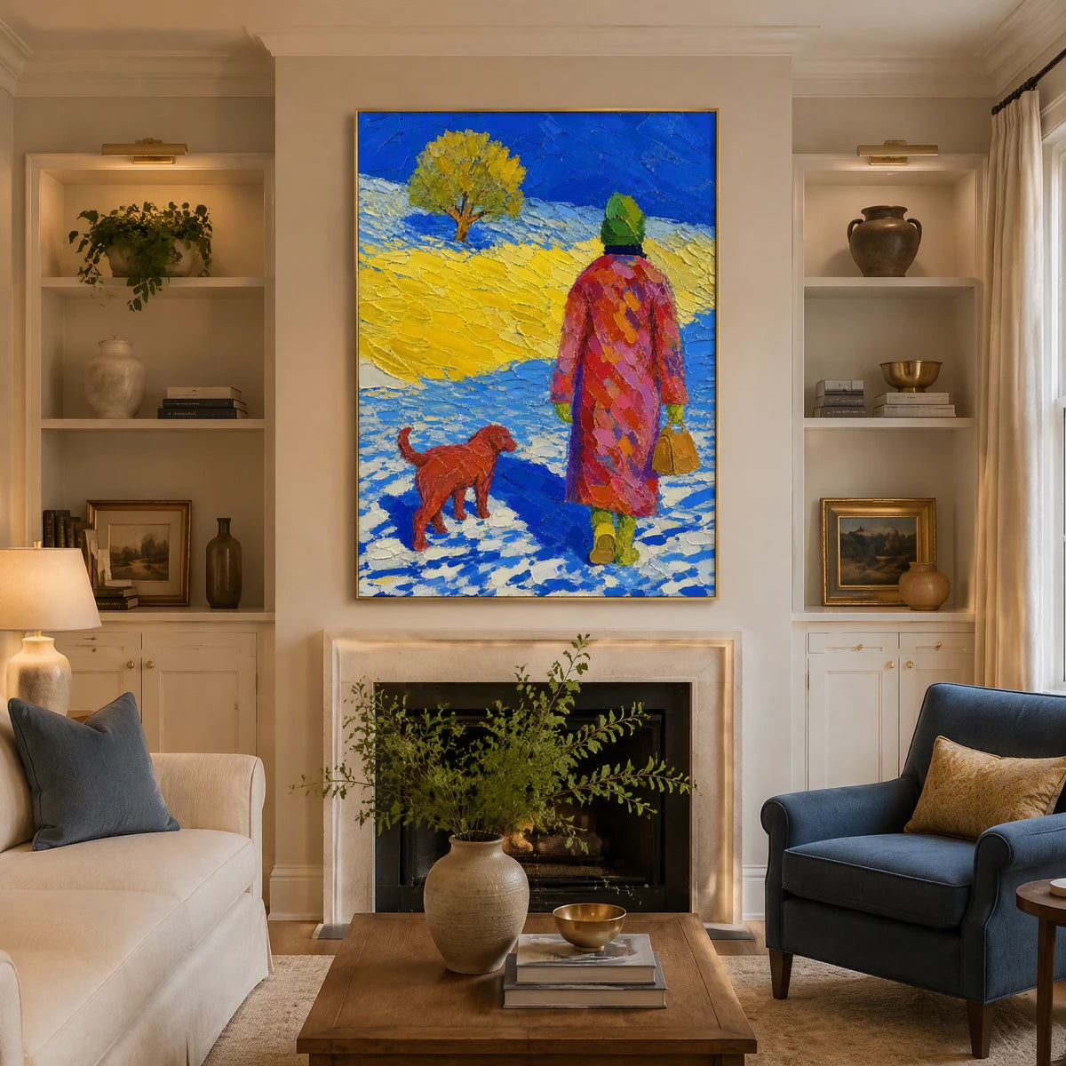 Winter Companions in a refined living room with gold frame