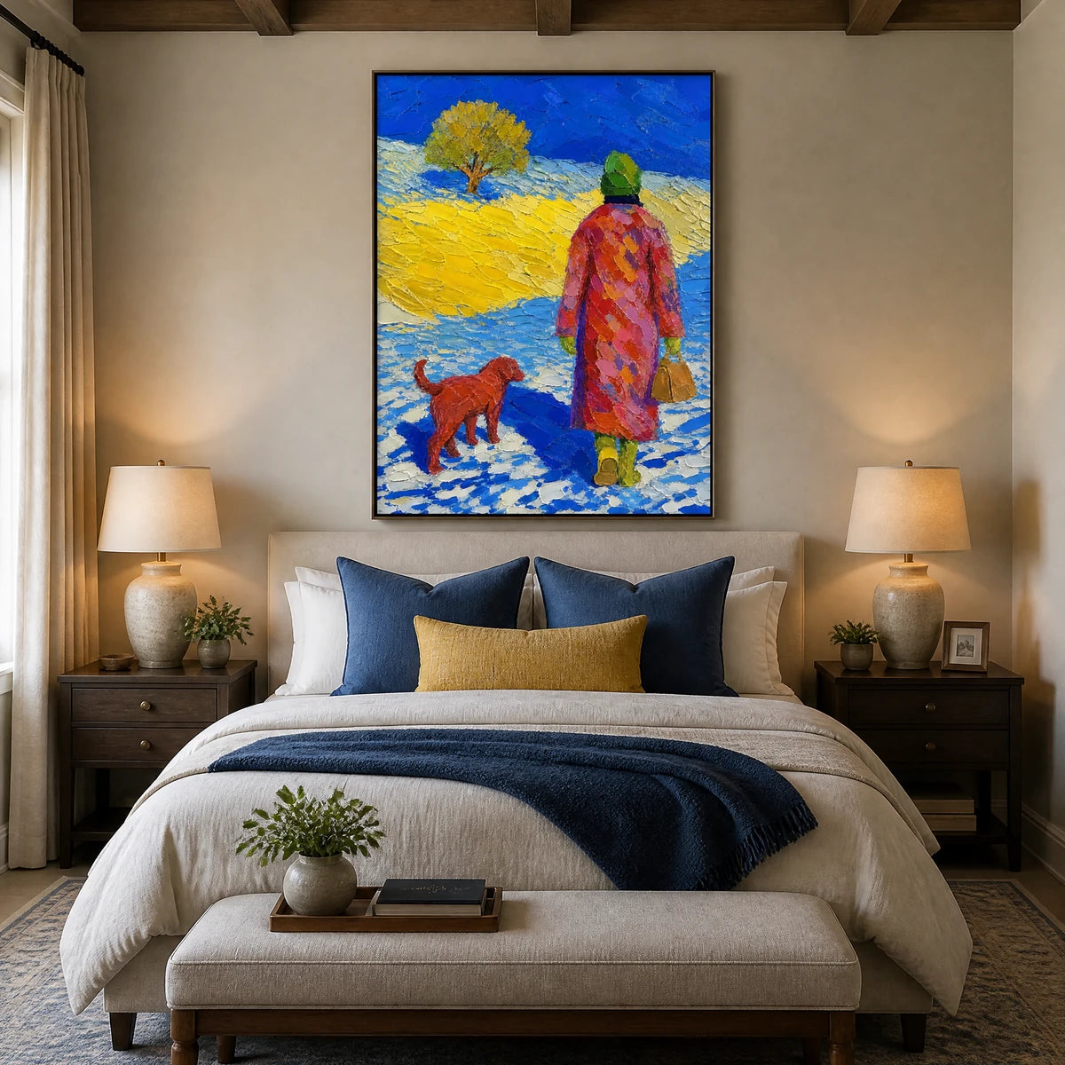 Winter Companions in a refined bedroom with black frame