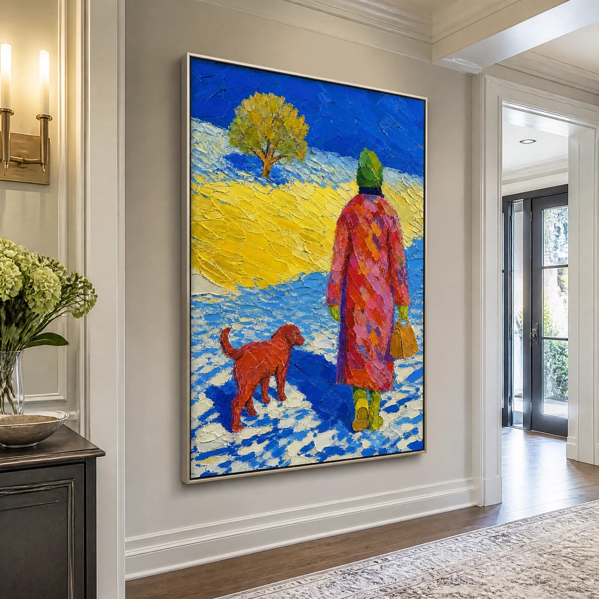 Winter Companions in a refined entry hall with silver frame