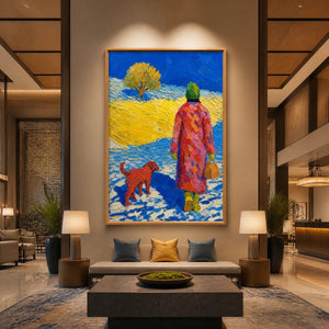 Winter Companions in a refined hotel interior with wood frame