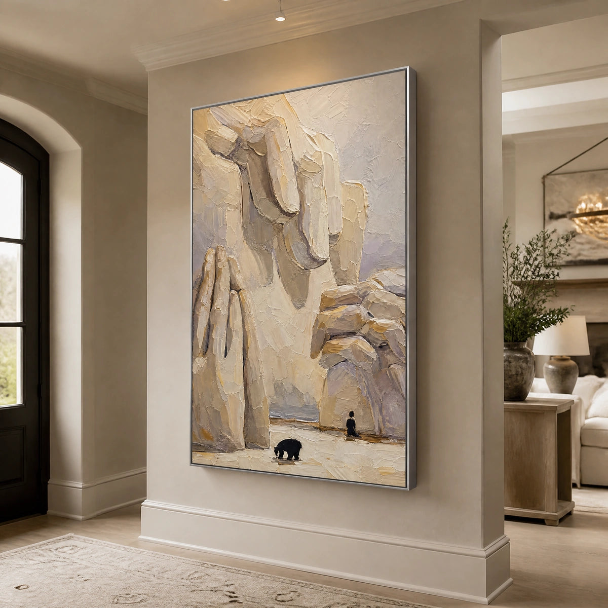 Canyon Pilgrim in a refined entry hall with silver frame