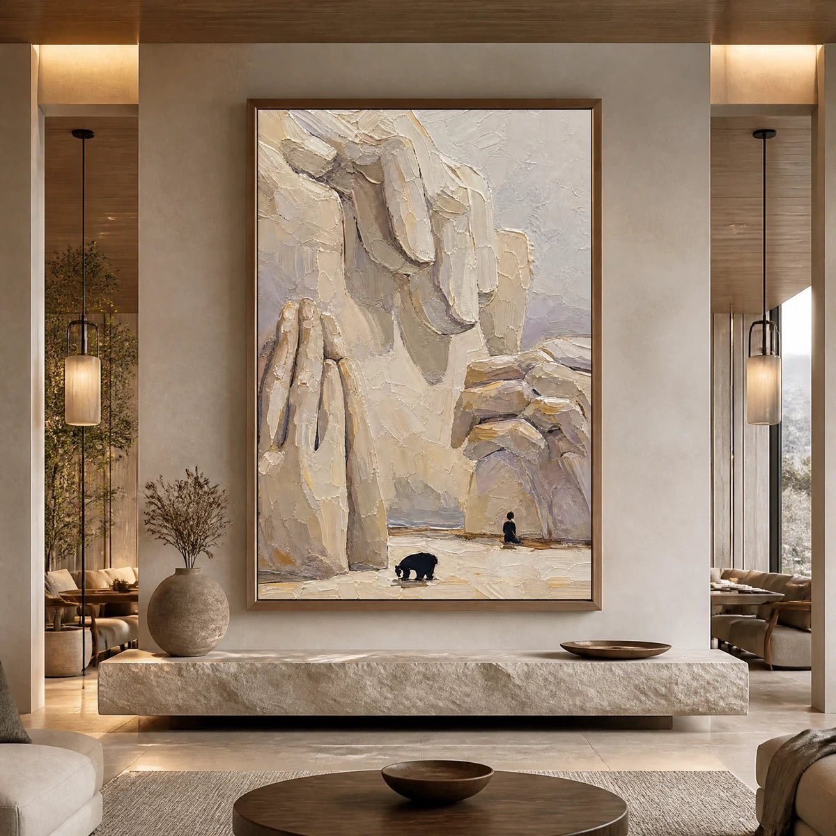 Canyon Pilgrim in a refined hotel interior with wood frame