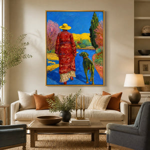 Scarlet Promenade in a refined living room with gold frame