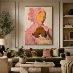 Rosebound Companion in a refined living room with gold frame