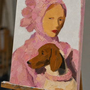Close-up detail of Rosebound Companion showing hand-painted texture and part of the frame