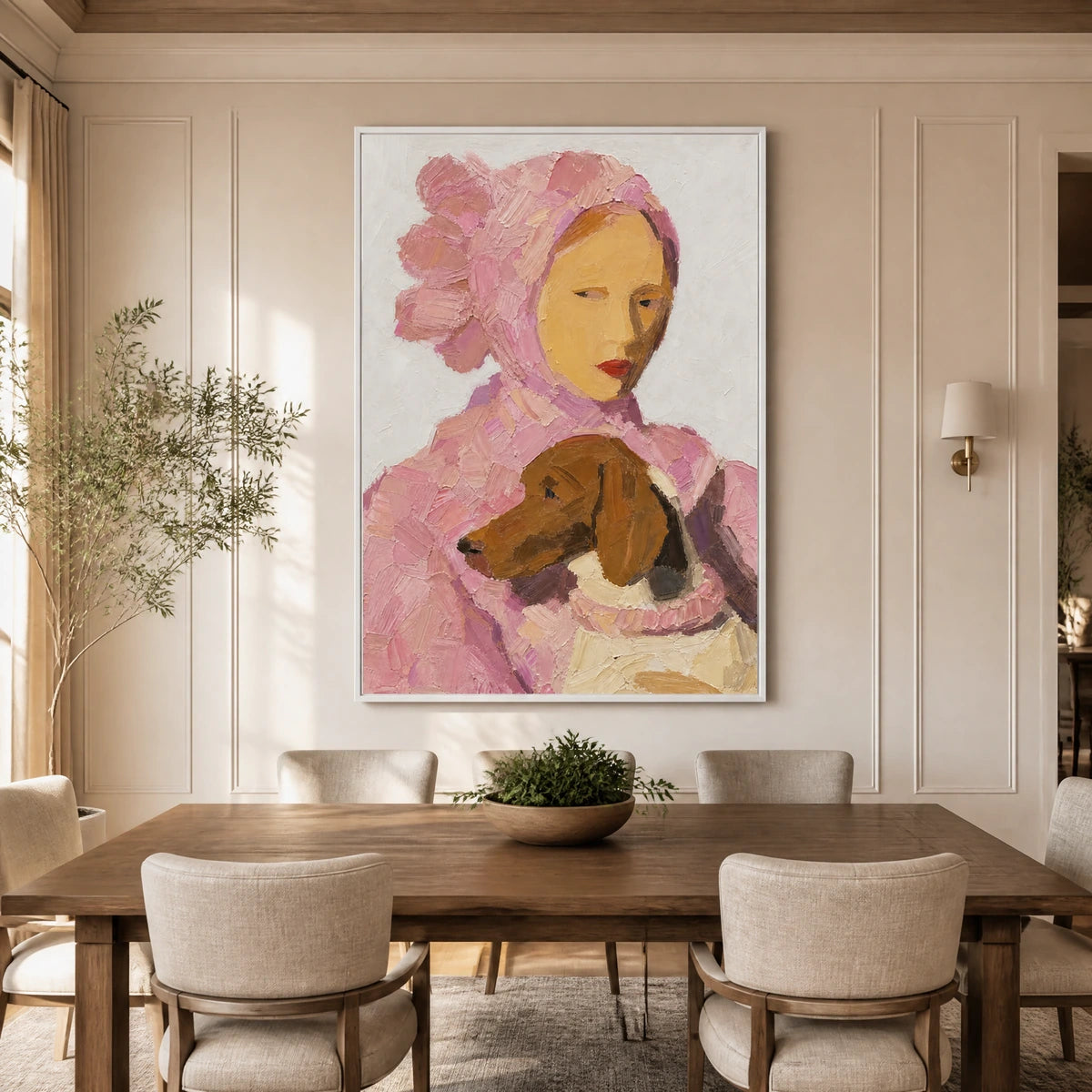 Rosebound Companion in a refined dining room with white frame