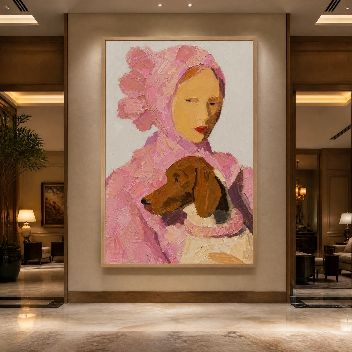 Rosebound Companion in a refined hotel interior with wood frame