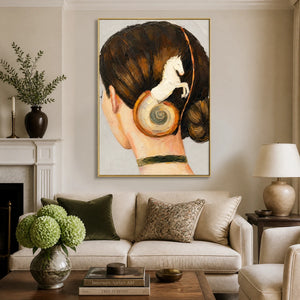 Equestrian Whisper in a refined living room with gold frame