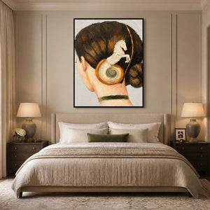 Equestrian Whisper in a refined bedroom with black frame