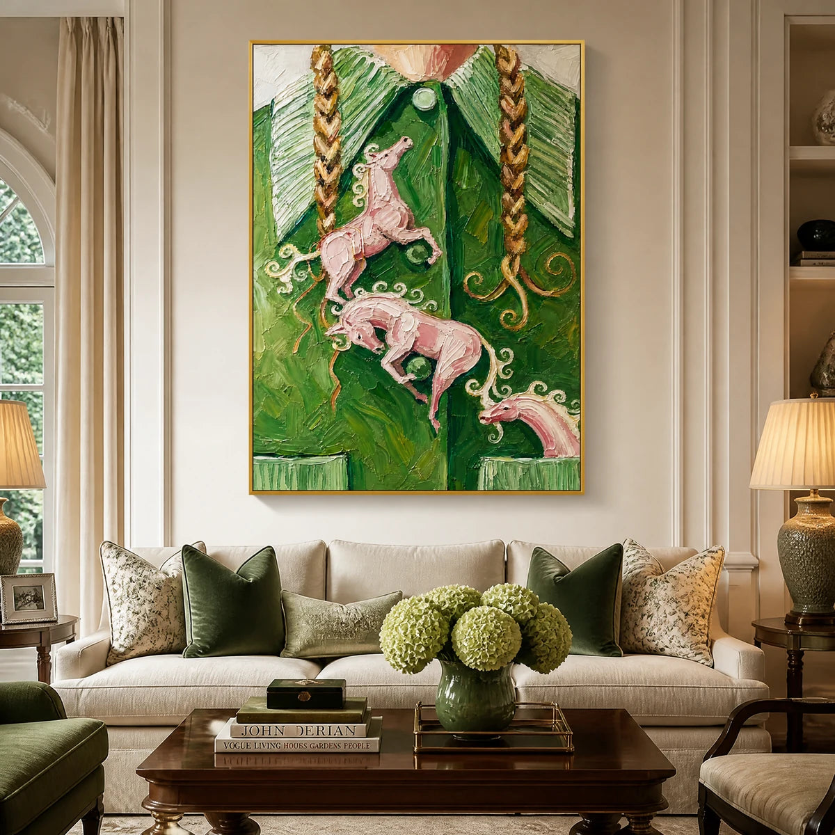 Carousel Dreams in a refined living room with gold frame