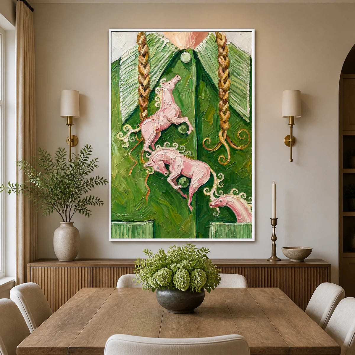 Carousel Dreams in a refined dining room with white frame