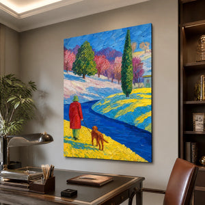 Crimson Path in a refined office, frameless