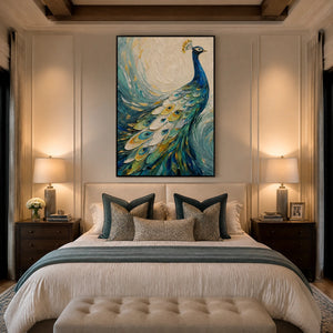 Sapphire Plume in a refined bedroom with black frame