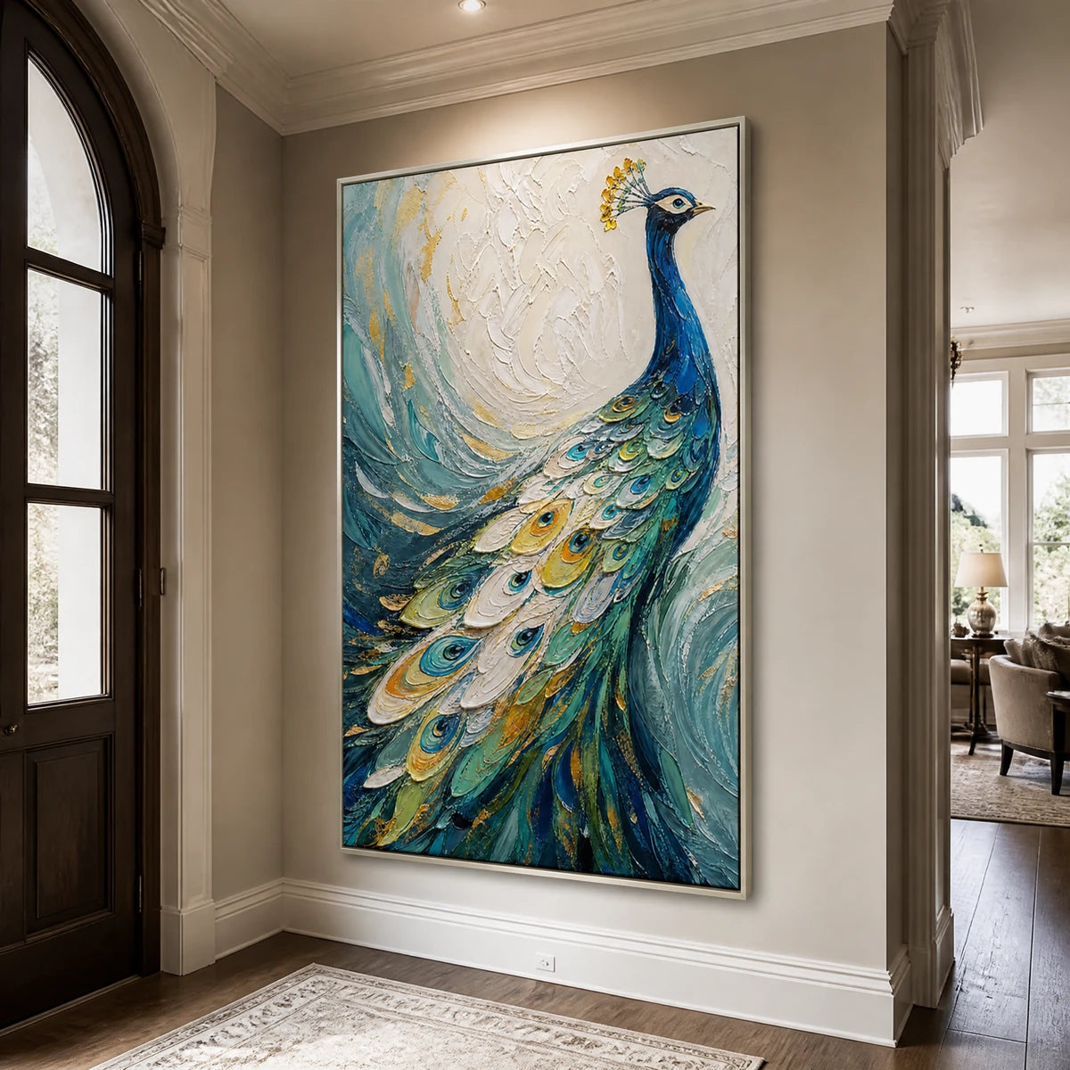 Sapphire Plume in a refined entry hall with silver frame