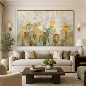 Ivory Petal Meadow in a refined living room with gold frame