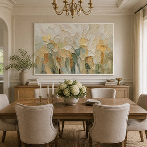 Ivory Petal Meadow in a refined dining room with white frame