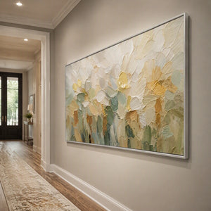 Ivory Petal Meadow in a refined entry hall with silver frame