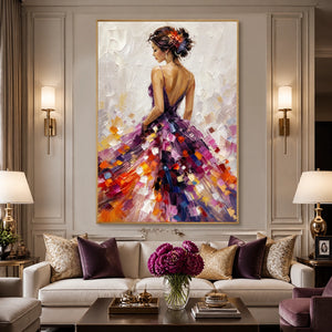 Mosaic Ball Gown in a refined living room with gold frame