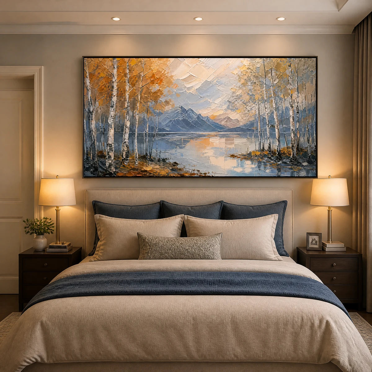 Amber Birch Shore in a refined bedroom with black frame