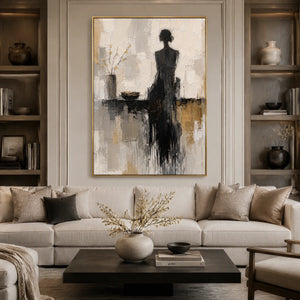 Figure In The Rain in a refined living room with gold frame