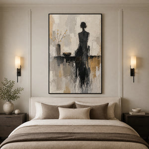 Figure In The Rain in a refined bedroom with black frame