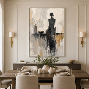 Figure In The Rain in a refined dining room with white frame