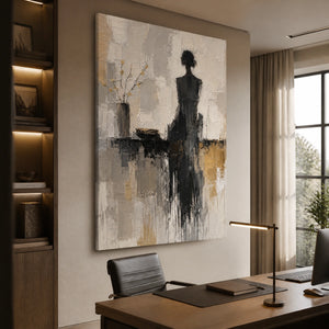 Figure In The Rain in a refined office, frameless