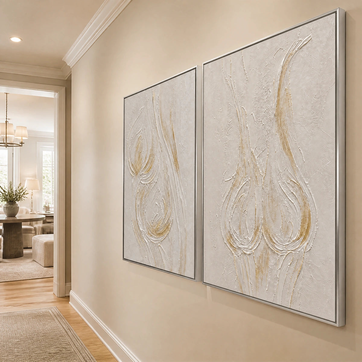 Ivory Lotus Duet in a refined entry hall with silver frame