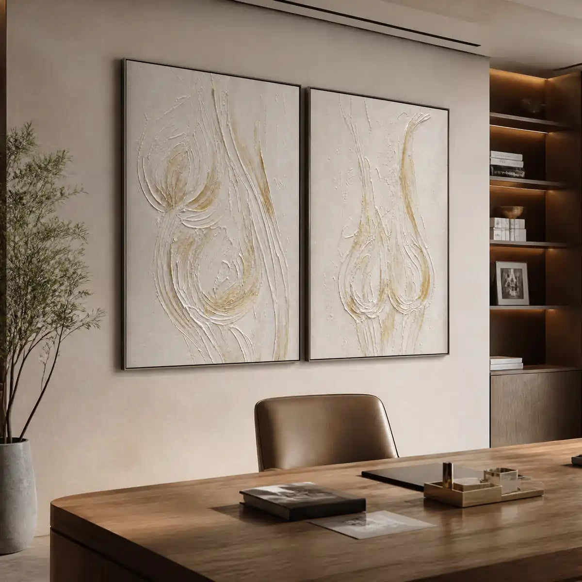Ivory Lotus Duet in a refined office, frameless