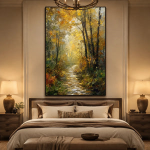 Forest Cathedral Light in a refined bedroom with black frame