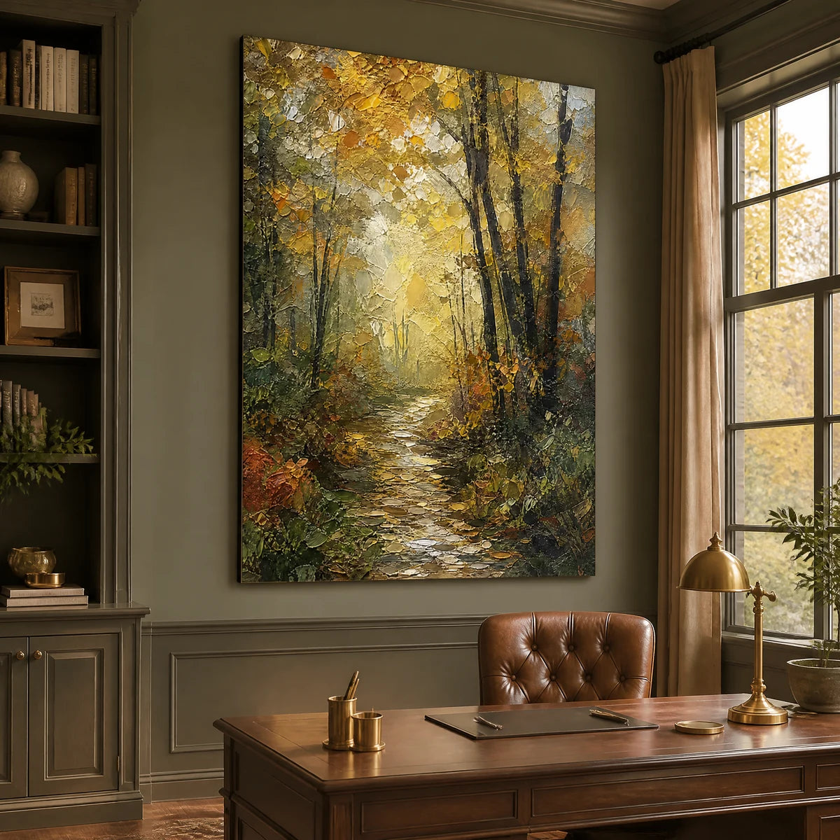 Forest Cathedral Light in a refined office, frameless